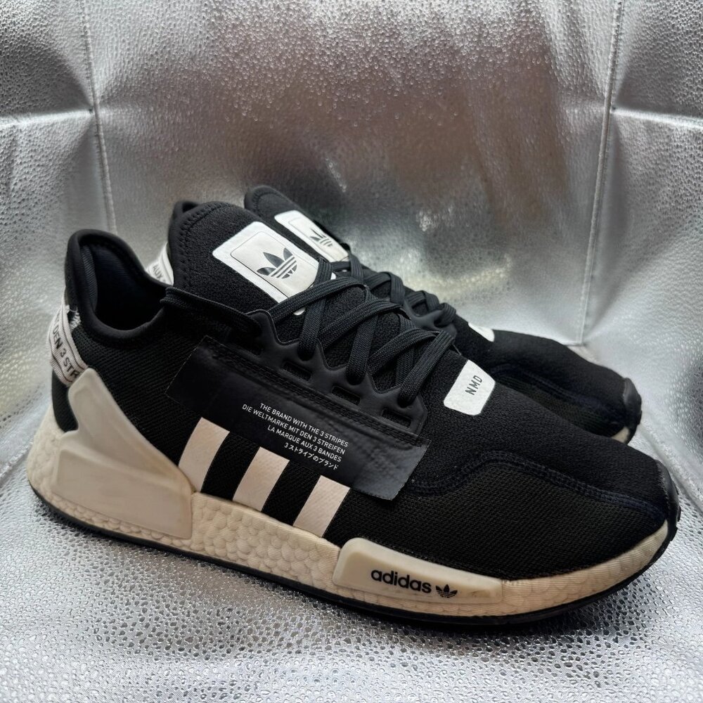 Size 13 Adidas Originals NMD_R1.V2 Mens Black White Athletic Running Shoe GX6367